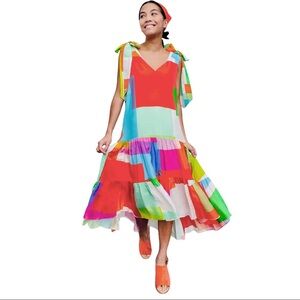 Tanya Taylor  Donatella  silk streipe midi shift Dress